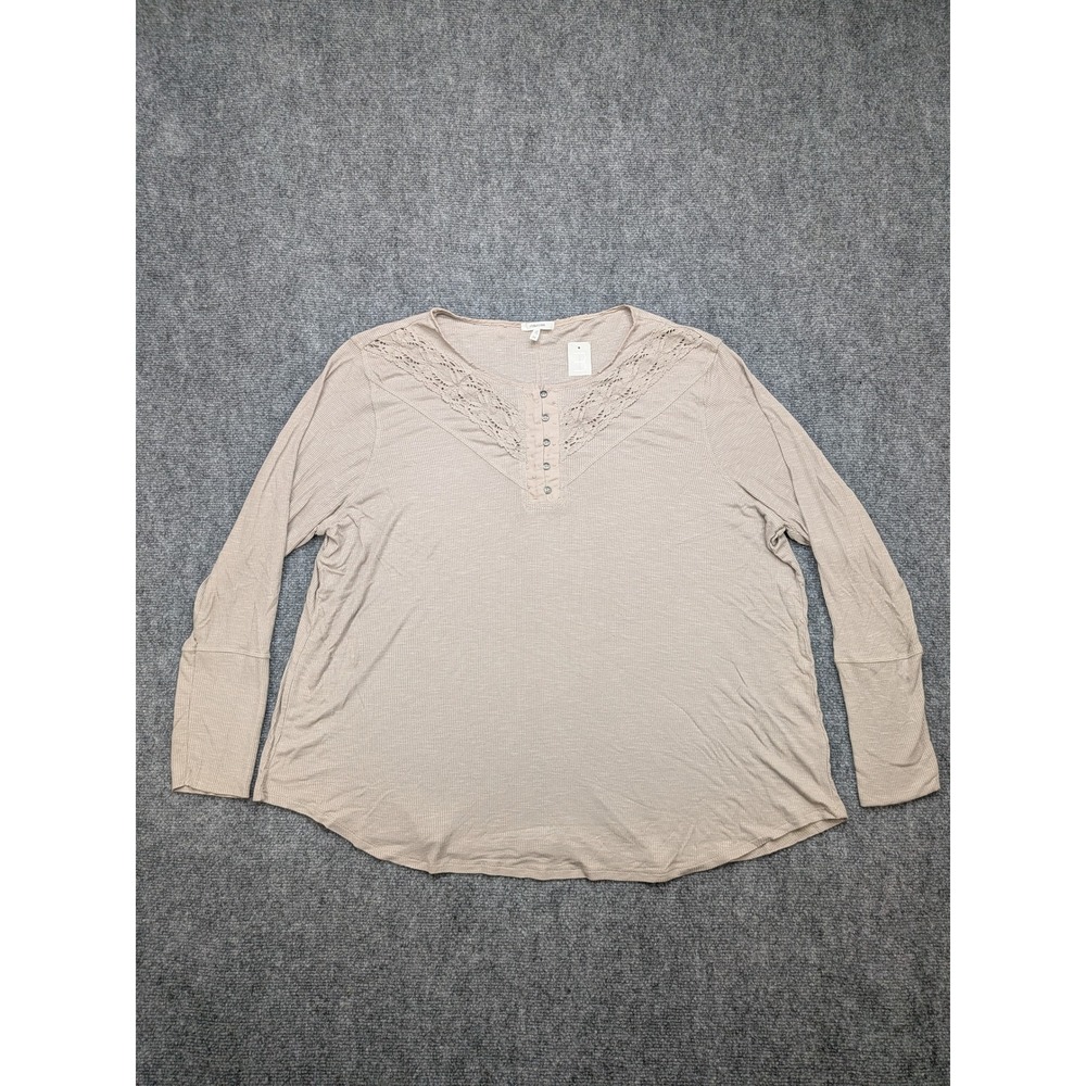 Maurices Henley Women's 3X Top Crochet Ribbed Beige Boho Feminine Romantic